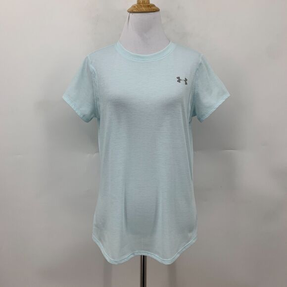Under Armour Streaker Tee Shirt Womens M Medium Sky Blue Fitted Heatgear Stretch - Picture 2 of 12